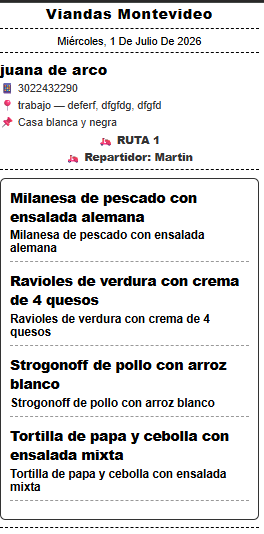 Comanda impresa en ticket