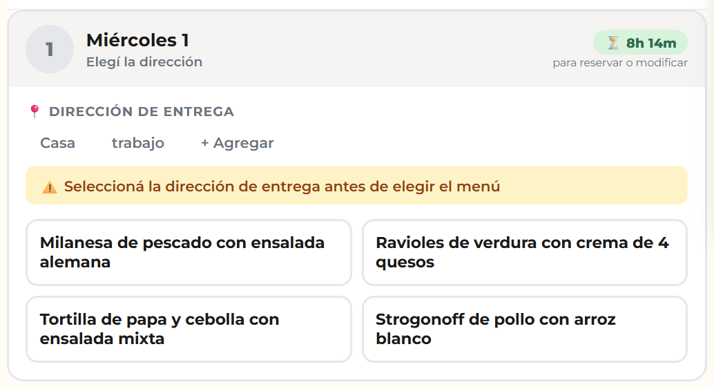 Ejemplo: menú por plan